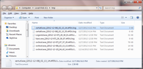 Files with APDU logs from different processes