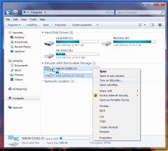 Screenshot of the context menu on a removable drive