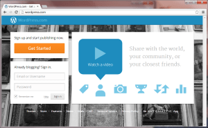 WordPress home page, with login form