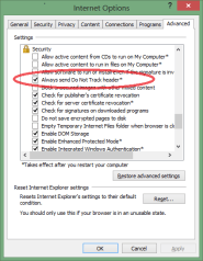 Advanced settings dialog, with DNT checkbox