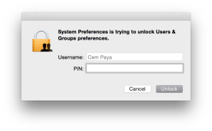 Elevation prompt asking for PIN