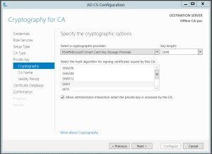 Screenshot from ADCS configuration UI