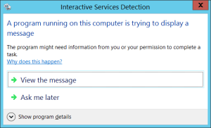 Interactive services detection dialog on main desktop