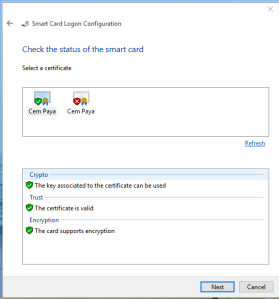 Choosing a certificate from attached card